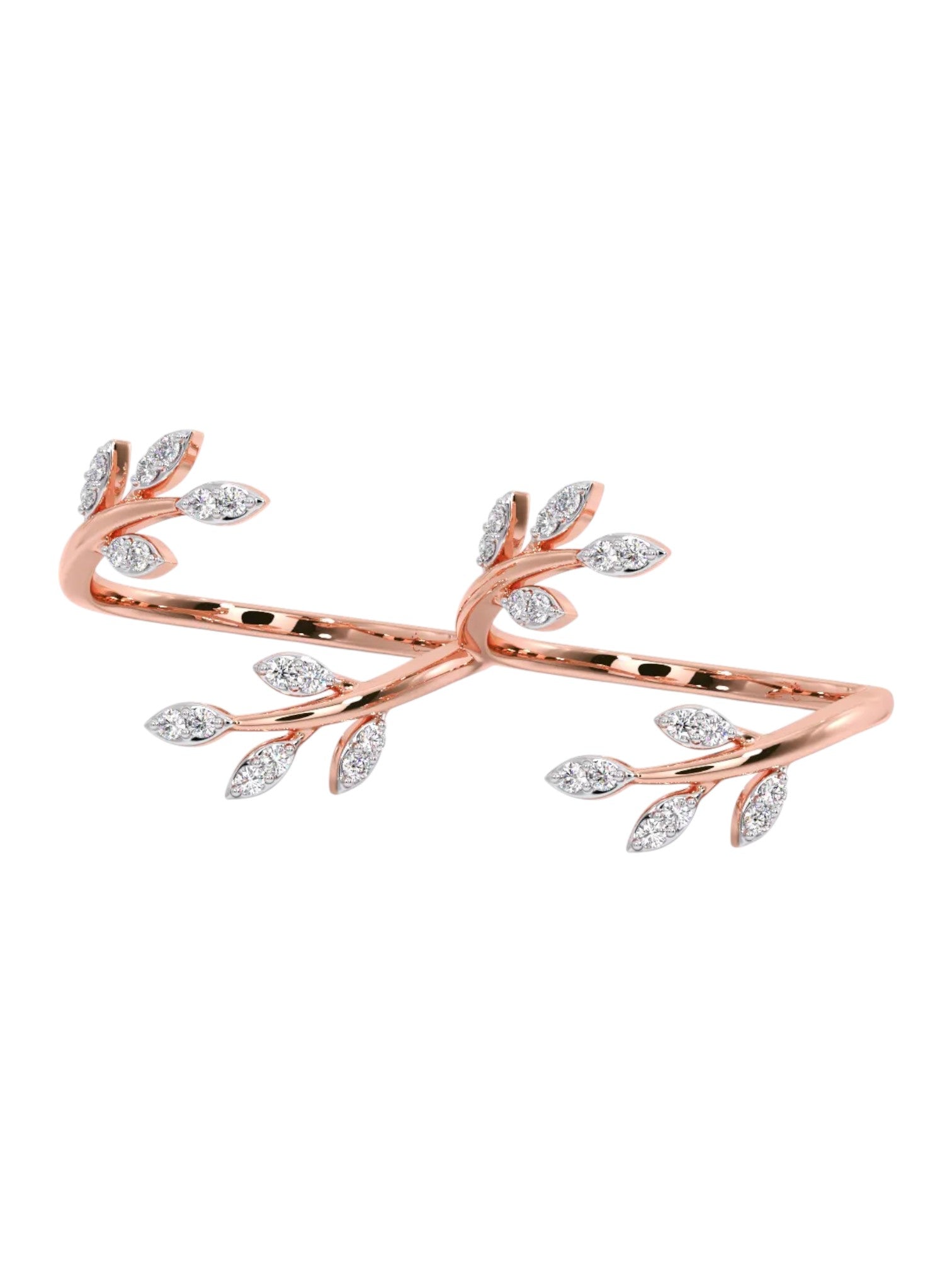 Spring Embrace Two Finger Sterling Silver Rose Gold Plated CZ Stone Light Weight Ring For Women By Kesardeep Impex